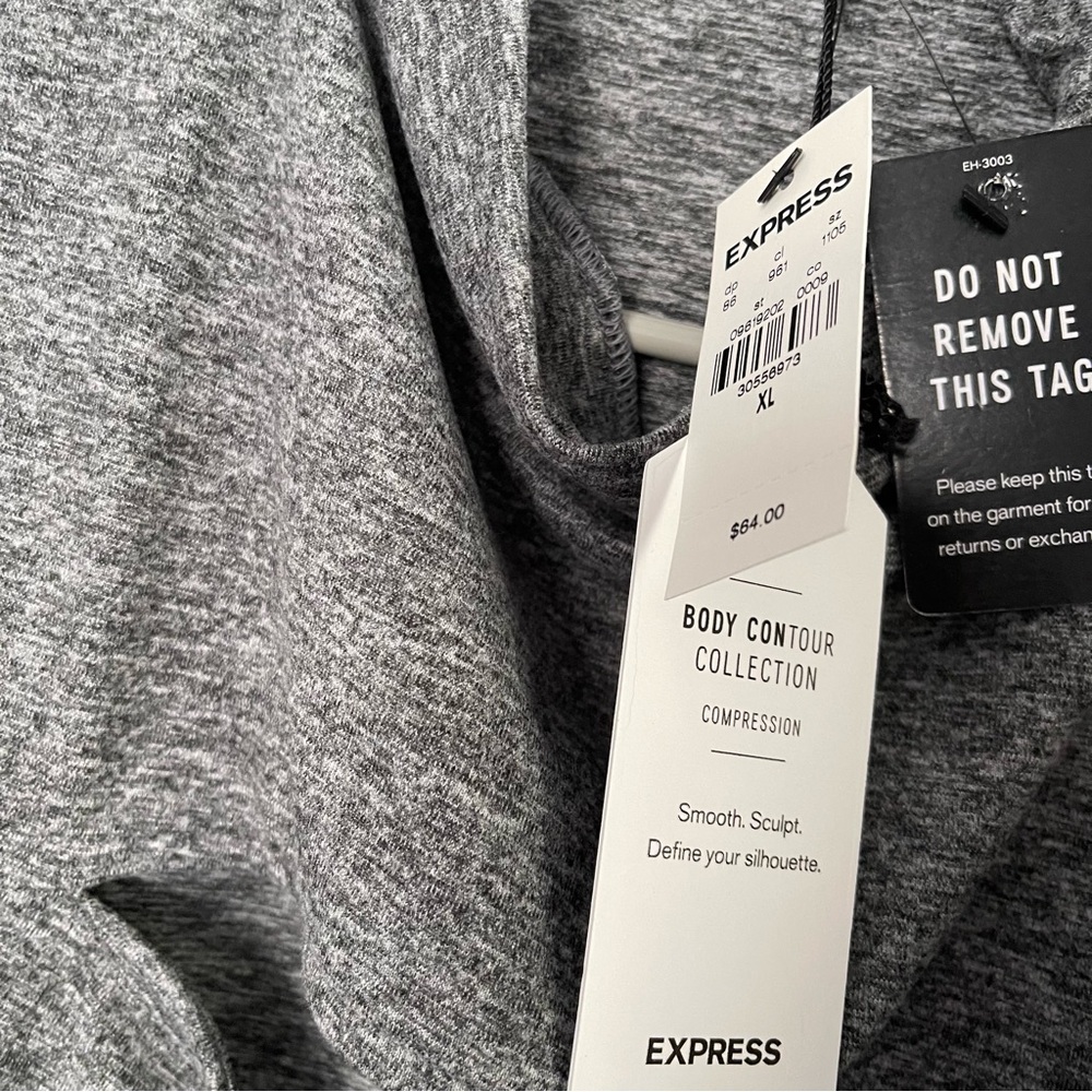 NWT Express Women’s Body Contour Cozy Mock Neck Cutout Bodysuit Grey Long Slv XL - Picture 7 of 9